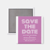 Retro Save the Date Magnet, Fuchsia Magnet (Vorderseite/Rückseite)
