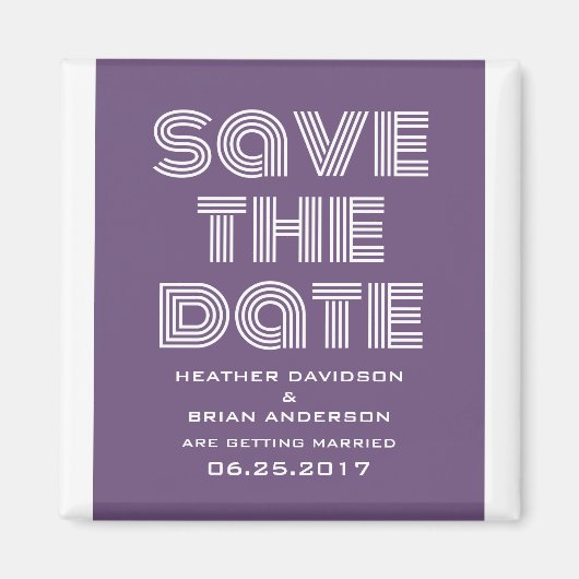 Retro Save the Date Magnet, Lila Magnet (Vorne)
