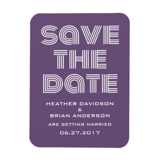 Retro Save the Date Magnet, Lila Magnet (Vertikal)