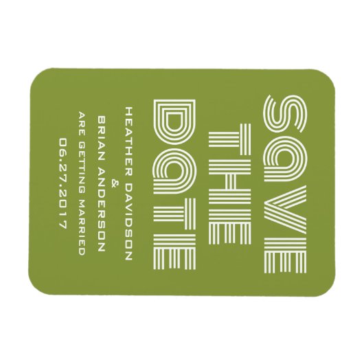 Retro Save the Date Magnet, Olive Green Magnet (Horizontal)