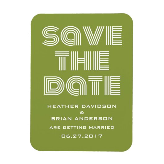 Retro Save the Date Magnet, Olive Green Magnet (Vertikal)