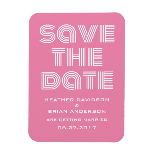 Retro Save the Date Magnet, Pink Magnet (Vertikal)