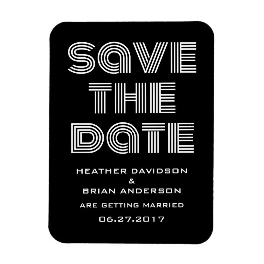 Retro Save the Date Magnet, Schwarz Magnet (Vertikal)