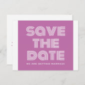 Retro Save the Date Postkarte, Fuchsia Ankündigungspostkarte (Vorne/Hinten)