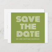 Retro Save the Date Postkarte, Olive Green Ankündigungspostkarte (Vorne/Hinten)