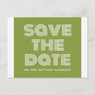 Retro Save the Date Postkarte, Olive Green Ankündigungspostkarte