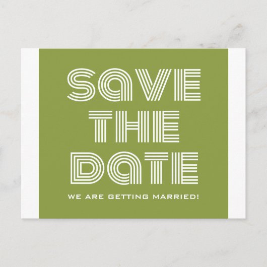 Retro Save the Date Postkarte, Olive Green Ankündigungspostkarte (Vorderseite)