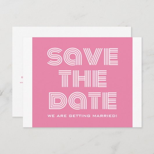 Retro Save the Date Postkarte, rosa Ankündigungspostkarte (Vorne/Hinten)