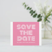 Retro Save the Date Postkarte, rosa Ankündigungspostkarte (Stehend Vorderseite)