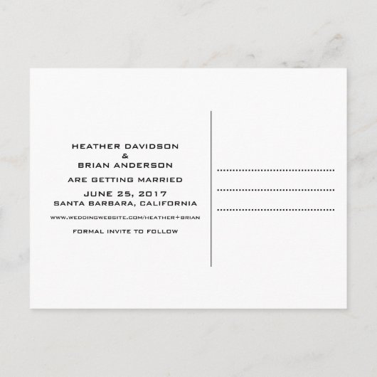 Retro Save the Date Postkarte, schwarz Ankündigungspostkarte (Rückseite)