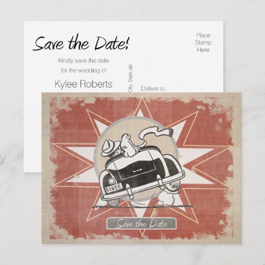 Retro-Save the Date Postkarten | Spaß! (Vorne/Hinten)
