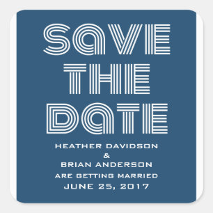 Retro Save the Date Stickers, blau Quadratischer Aufkleber