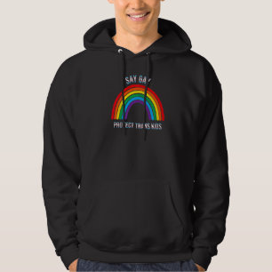 Retro Say Gay Rainbow Protect Trans Kids Lgbtq Pri Hoodie