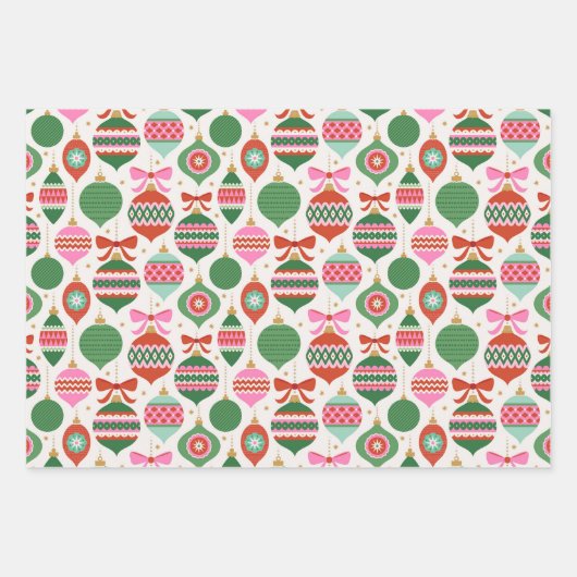 Retro Scandi Christmas Ornaments - Green Red White Geschenkpapier Set (Vorderseite)