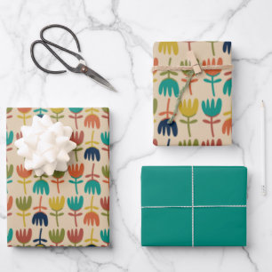 Retro Scandi Tulips im Mittelalter Moderne Farben Geschenkpapier Set