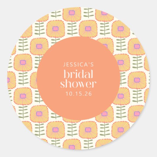 Retro Scandi Yellow Orange Blume Brautparty Runder Aufkleber (Vorderseite)