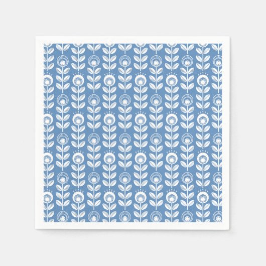 Retro Scandinavian Blue Pattern Serviette (Vorderseite)