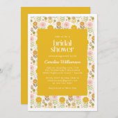 Retro Scandinavian Yellow Floral Brautparty Einladung (Vorne/Hinten)