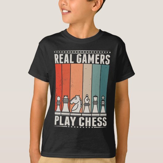 Retro Schach Gamer Board Spiel Schachfiguren T-Shirt (Vorderseite)