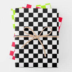 Retro Schach Schachbrett Muster der 1960er Geschenkpapier Set