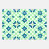 Retro Schach Schachbrett Pattern blaue Blumen Geschenkpapier Set (Vorderseite 3)