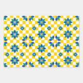 Retro Schach Schachbrett Pattern blaue Blumen Geschenkpapier Set (Vorderseite 2)