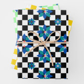 Retro Schach Schachbrett Pattern blaue Blumen Geschenkpapier Set (Beispiel)