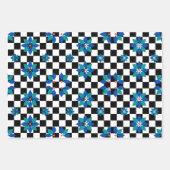 Retro Schach Schachbrett Pattern blaue Blumen Geschenkpapier Set (Vorderseite)