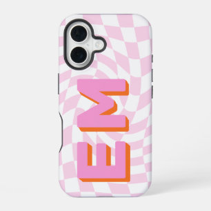 Retro-Schachbrett-Ästhetik-Monogramm iPhone 16 Hülle
