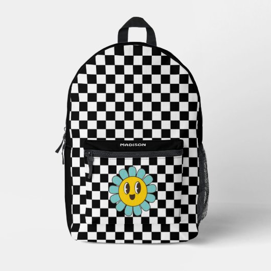 Retro-Schachbrett-Daisy Bedruckter Rucksack (Vorderseite)