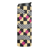 Retro-Schachbrett-Design mit Blumen Thermosbecher (Nach links gedreht)