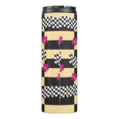 Retro-Schachbrett-Design mit Blumen Thermosbecher (Rückseite)