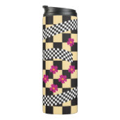 Retro-Schachbrett-Design mit Blumen Thermosbecher (Nach rechts gedreht)