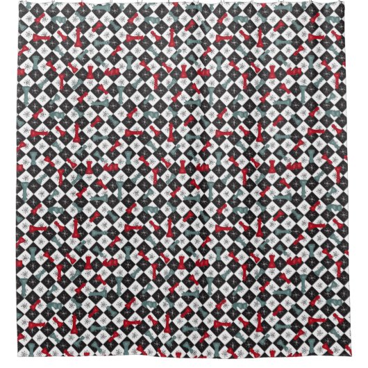 Retro-Schachbrett Duschvorhang (Vorderseite)