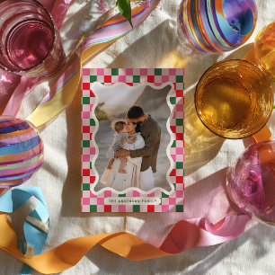 Retro-Schachbrett-Familienfoto-Weihnachtskarte Feiertagskarte