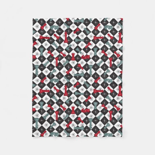 Retro-Schachbrett Fleecedecke (Vorderseite)