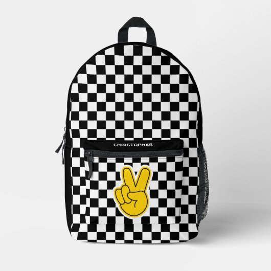Retro-Schachbrett-Friedenszeichen Bedruckter Rucksack (Vorderseite)