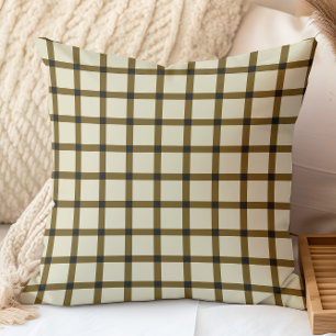 Retro Schachbrett Grid Brown und Cream Kissen