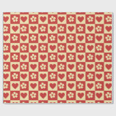 Retro-Schachbrett-Herzen-und-Blumen-Muster Geschenkpapier (Flach)