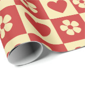 Retro-Schachbrett-Herzen-und-Blumen-Muster Geschenkpapier (Rolleneckpunkt)