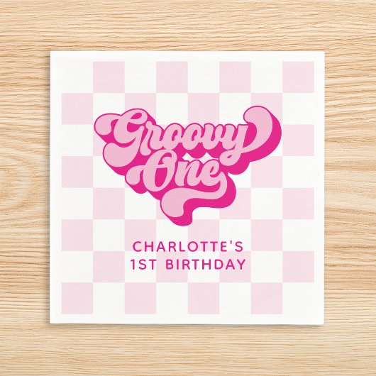 Retro Schachbrett Hot Pink Groovy One Serviette
