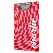 Retro-Schachbrett mit wirbelndem Button rot Klemmbrett (Links)