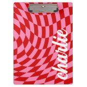 Retro-Schachbrett mit wirbelndem Button rot Klemmbrett (Vorderseite)