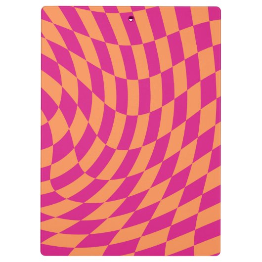 Retro-Schachbrett mit wirbelnder Welle in rosa Ora Klemmbrett (Rückseite)