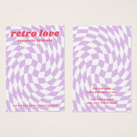 Retro-Schachbrett mit Wirbelwelle lila Ohrring-Kar (Vorne & Hinten)