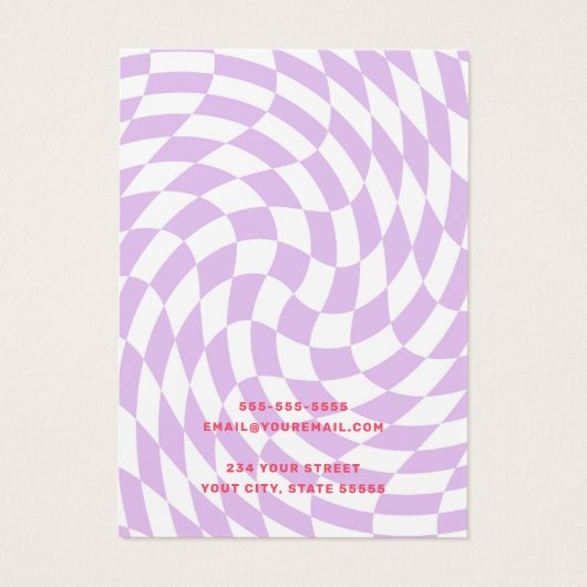 Retro-Schachbrett mit Wirbelwelle lila Ohrring-Kar (Rückseite)