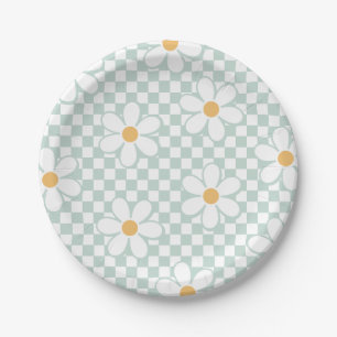 Retro-Schachbrett-Muster Daisy Minz-Geburtstagspap Pappteller