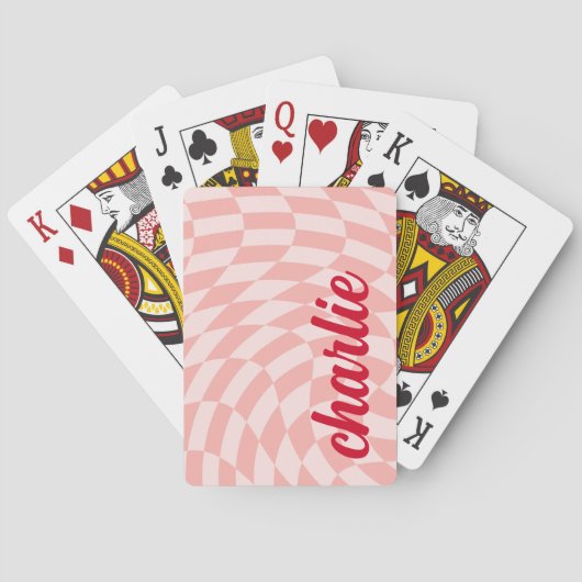 Retro-Schachbrett Swirbelhellrot Rosa Spielkarten (Rückseite)