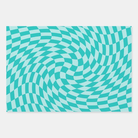 Retro-Schachbrett wirbelnde aqua-blaue Schachbrett Geschenkpapier Set (Vorderseite)