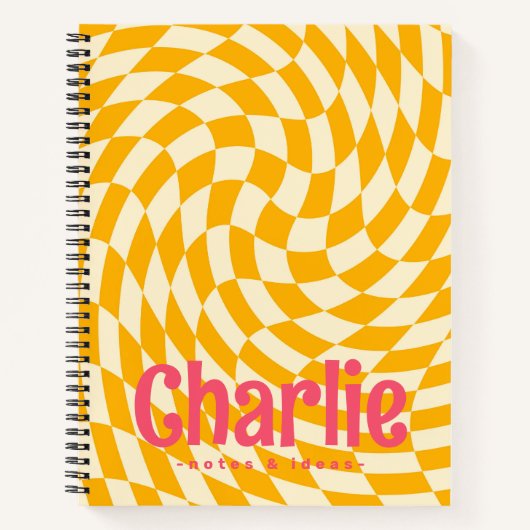 Retro-Schachbrett wirbelnde Welle hinzufügen Namen Notizblock (Vorderseite)